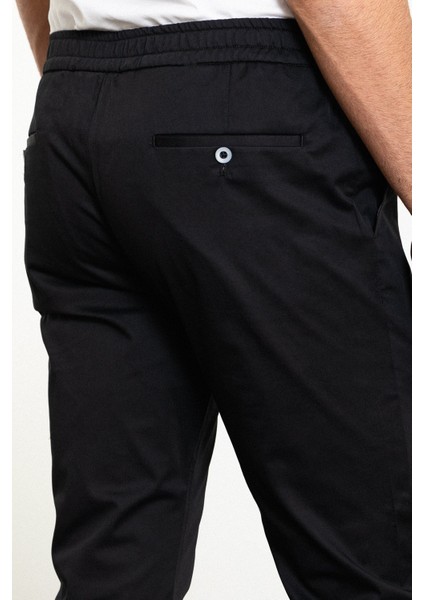 Düz Siyah Super Slim Fit Kemerli Erkek Pantolon