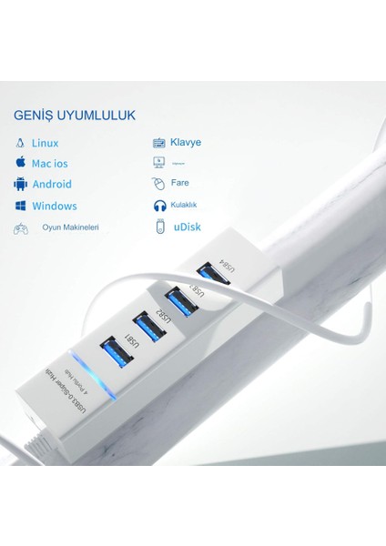 USB Hub Çoğaltıcı Adaptör 4in1 4 Port Girişli 2.0-3.0 Hız Pc Bilgisayar USB Çoklayıcı Üniversal