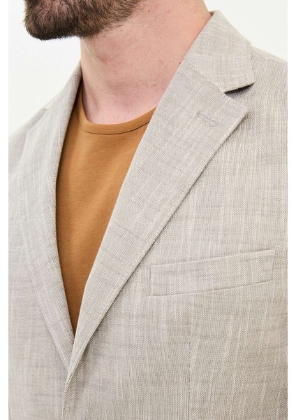 Desenli Kahverengi Slim Fit Torba Cep Mono Yaka Keten Erkek Ceket fiyatları