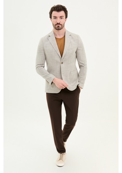 Desenli Kahverengi Slim Fit Torba Cep Mono Yaka Keten Erkek Ceket modelleri
