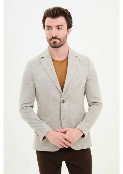 Desenli Kahverengi Slim Fit Torba Cep Mono Yaka Keten Erkek Ceket fırsatları