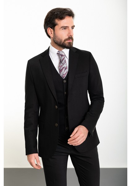 Düz Siyah Slim Fit Mono Yaka 8 Drop Klasik Erkek Takım Elbise fırsatları