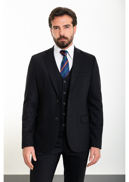 Düz Lacivert Slim Fit Mono Yaka 8 Drop Klasik Erkek Takım Elbise fırsatları