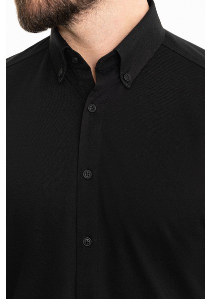 Düz Siyah Slim Fit Kısa Kollu Erkek Gömlek fiyatları