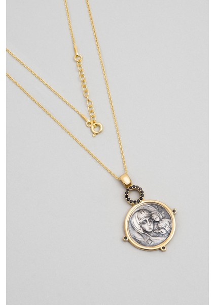 Meryem Ana Tasfirli 18 Ayar Sarı Altın Kaplama 43 cm Gümüş Cross Kolye