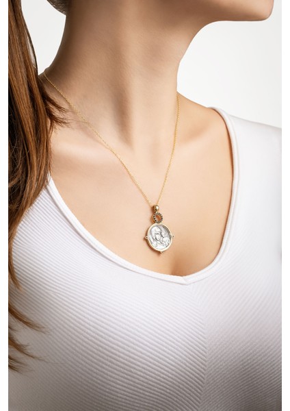 Meryem Ana Tasfirli 18 Ayar Sarı Altın Kaplama 43 cm Gümüş Cross Kolye fırsatları