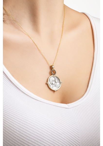 Meryem Ana Tasfirli 18 Ayar Sarı Altın Kaplama 43 cm Gümüş Cross Kolye indirimleri