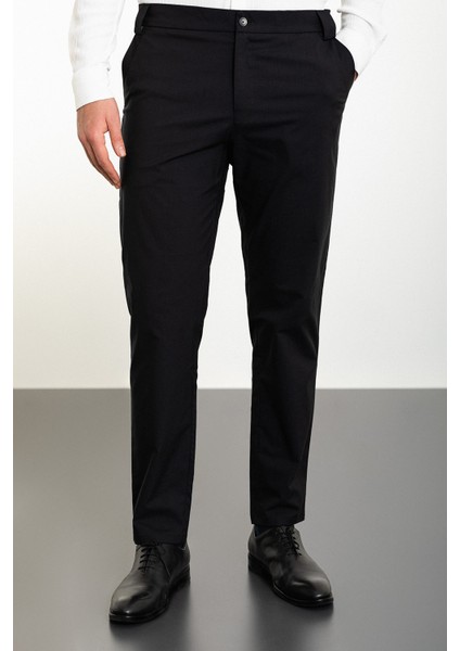 Düz Siyah Super Slim Fit Beli Lastikli Erkek Pantolon