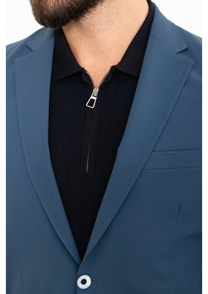 Düz Indigo Slim Fit Torba Cep Mono Yaka Spor Erkek Takım Elbise fiyatları