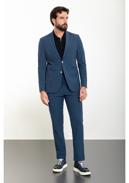 Düz Indigo Slim Fit Torba Cep Mono Yaka Spor Erkek Takım Elbise indirimleri