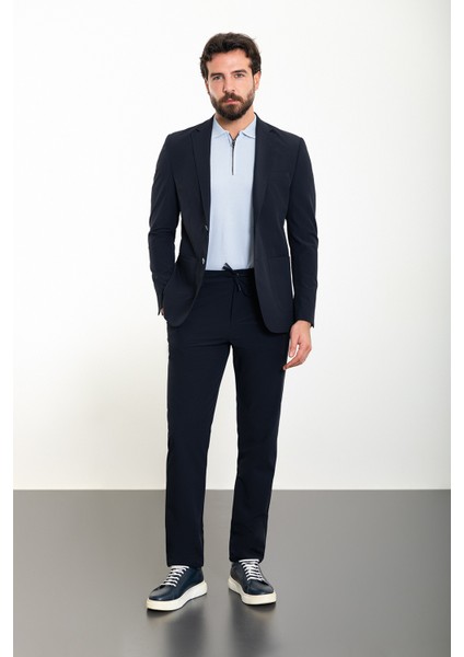 Düz Lacivert Slim Fit Torba Cep Mono Yaka Spor Erkek Takım Elbise modelleri