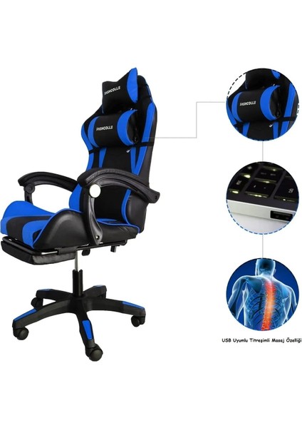 1 Yıl Blue Star Işıklı - Masaj Özellikli Oyuncu Koltuğu Mavi-Siyah Mavi Geriye Doğru Yatabilme Sabi modelleri