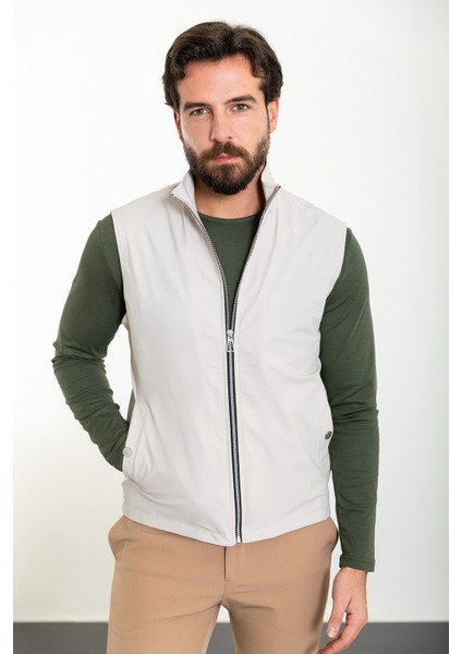 Düz Taş Slim Fit Hakim Yaka Erkek Yelek