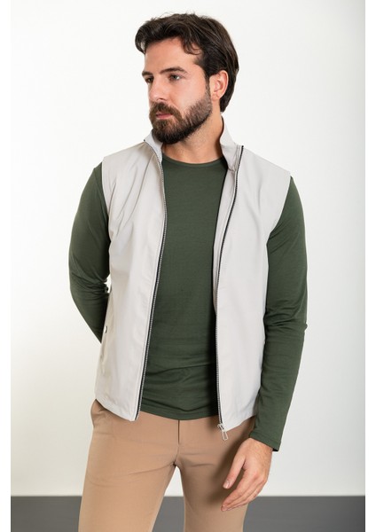 Düz Taş Slim Fit Hakim Yaka Erkek Yelek modelleri