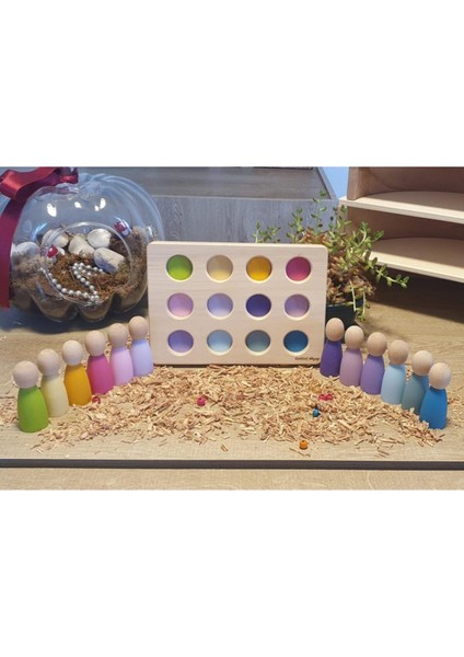 Waldorf Peg Bebekler Için Tabla ve 12LI Pegler Pastel Tonlar
