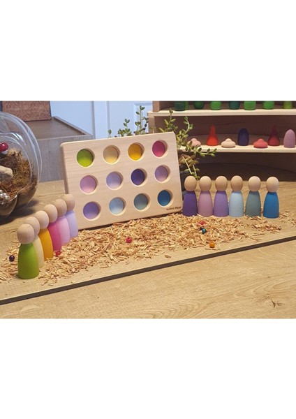 Waldorf Peg Bebekler Için Tabla ve 12LI Pegler Pastel Tonlar