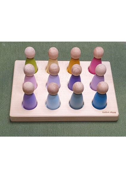 Waldorf Peg Bebekler Için Tabla ve 12LI Pegler Pastel Tonlar