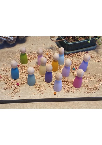 Waldorf Peg Bebekler Için Tabla ve 12LI Pegler Pastel Tonlar