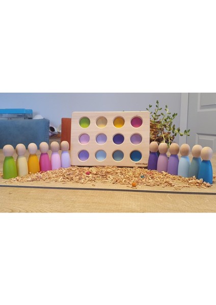 Waldorf Peg Bebekler Için Tabla ve 12LI Pegler Pastel Tonlar
