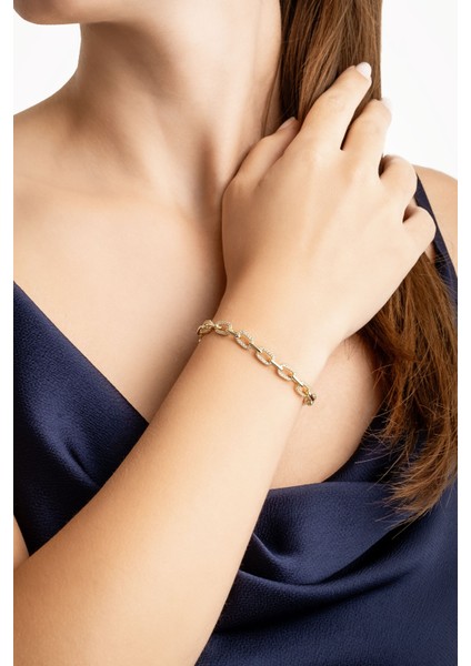 Beyaz Taşlı 18 Ayar Rose Altın Kaplama 21 cm Gümüş Zincir Bileklik fiyatları