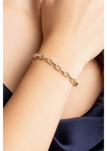 Beyaz Taşlı 18 Ayar Rose Altın Kaplama 21 cm Gümüş Zincir Bileklik modelleri