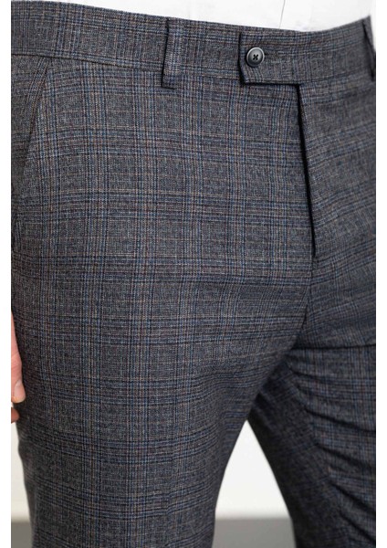 Ekoseli Lacivert Slim Fit Klasik Erkek Pantolon fiyatları