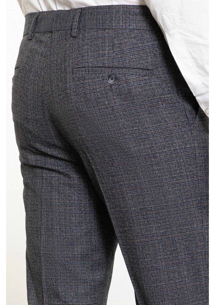 Ekoseli Lacivert Slim Fit Klasik Erkek Pantolon fırsatları