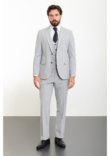 Düz Gri Slim Fit Mono Yaka 4 Drop Klasik Erkek Takım Elbise modelleri
