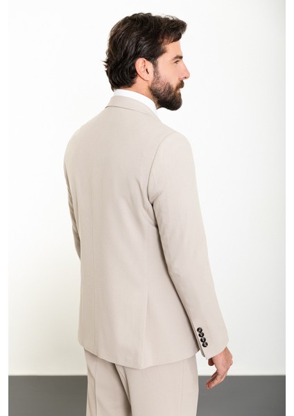 Düz Bej Slim Fit Mono Yaka 4 Drop Klasik Erkek Takım Elbise fırsatları
