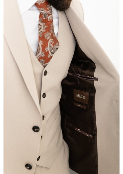 Düz Bej Slim Fit Mono Yaka 4 Drop Klasik Erkek Takım Elbise indirimleri