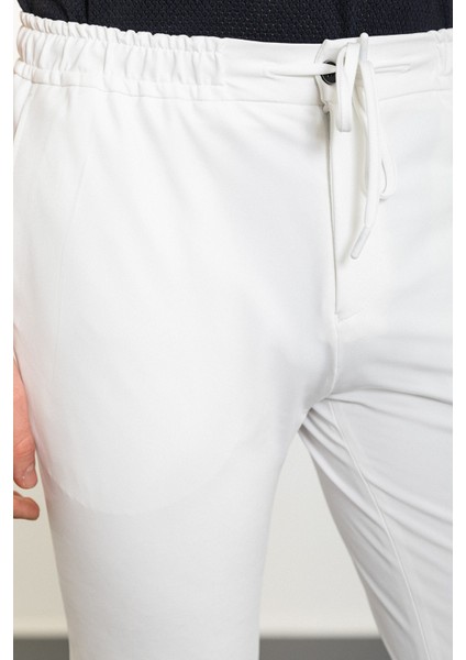 Düz Ekru Super Slim Fit Beli Lastikli İpli Erkek Pantolon fiyatları