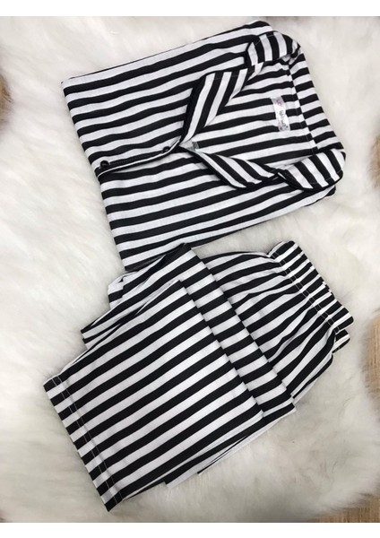 Bayan Kısa Kol Gömlek Pijama Takım 2468 Siyah