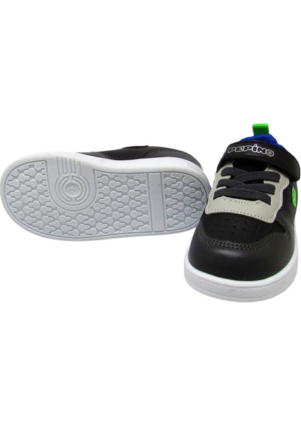P-1204 Siyah Füme Çocuk Cırt Bağlı Spor Ayakkabı
