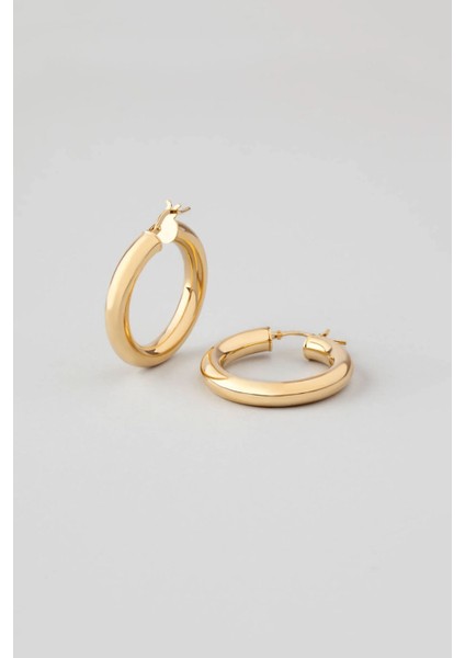 Klasik 18 Ayar Beyaz Altın Kaplama Gümüş Halka Küpe