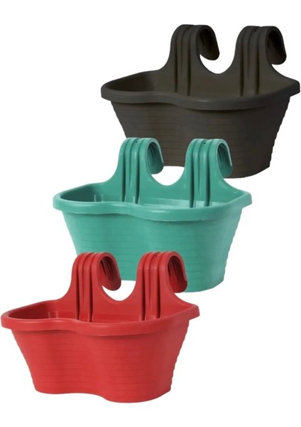Tombik Saksı Askılı Balkon Küpeşte Saksı 6,5 Lt 3 Adet