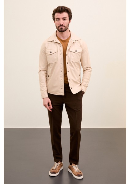 Düz Slim Fit Gömlek Yaka Suni Deri Erkek Mont modelleri