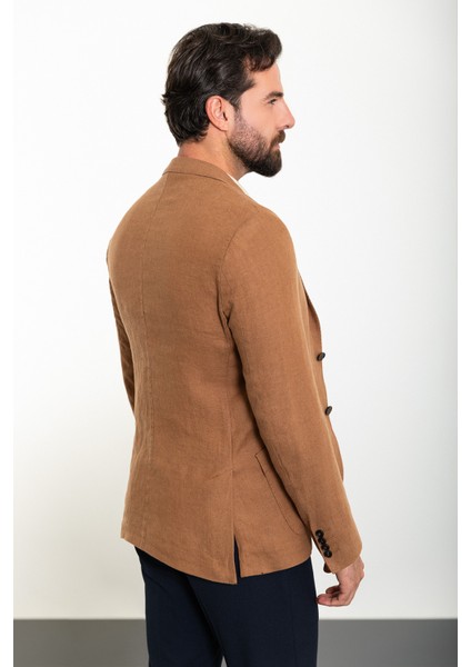 Düz Kamel Slim Fit Torba Cep Mono Yaka Keten Erkek Ceket fırsatları