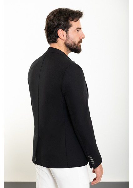 Düz Siyah Slim Fit Geniş Yaka Erkek Ceket indirimleri