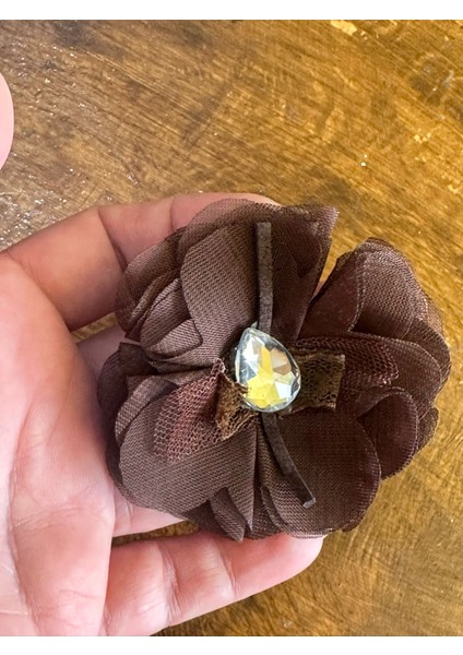 Kahverengi Damla Taşlı Çiçek Broş Yaka Iğnesi 6x6 cm
