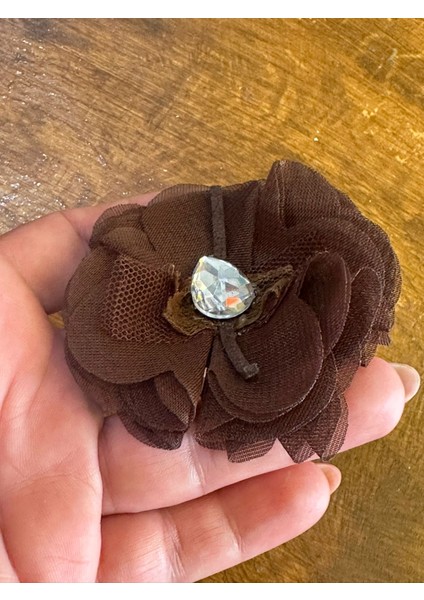 Kahverengi Damla Taşlı Çiçek Broş Yaka Iğnesi 6x6 cm fiyatları