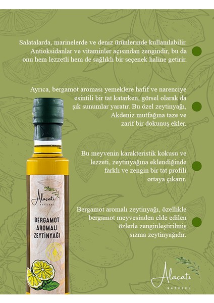 Alaçatı Natürel Bergamot Aromalı Zeytinyağı 250 ml