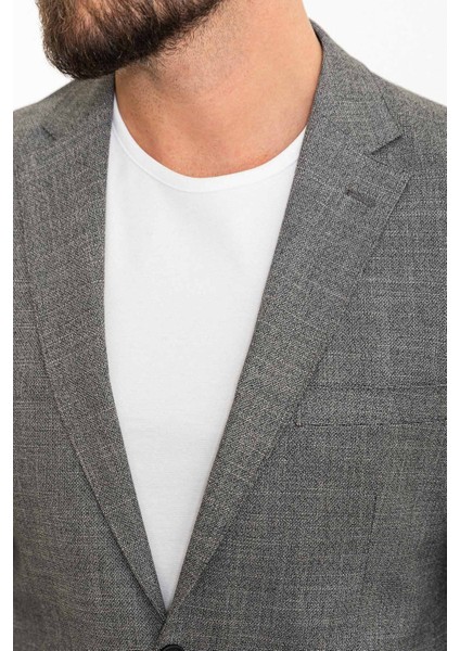 Kırçıllı Siyah Slim Fit Torba Cep Mono Yaka Erkek Ceket