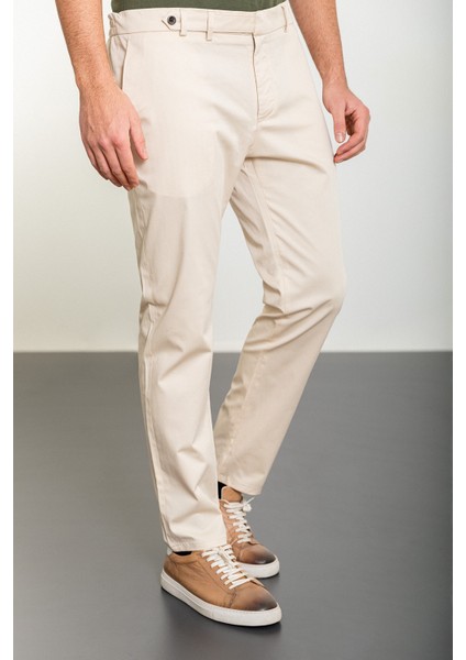 Düz Bej Super Slim Fit Kemerli Erkek Pantolon modelleri
