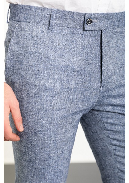 Kırçıllı Lacivert Slim Fit Klasik Keten Erkek Pantolon