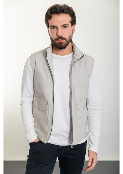 Düz Taş Slim Fit Torba Cep Hakim Yaka Erkek Yelek modelleri