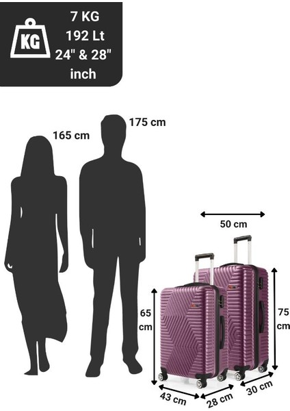 Abs Orta ve Büyük Boy Mürdüm 2'li Valiz Seti 600.09-B