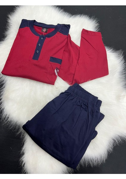 Erkek Uzun Kollu Pijama Takım 5816 Bordo