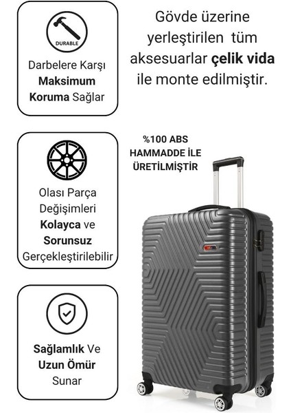 Abs Orta ve Büyük Boy Koyu Gri 2'li Valiz Seti 600.02-B