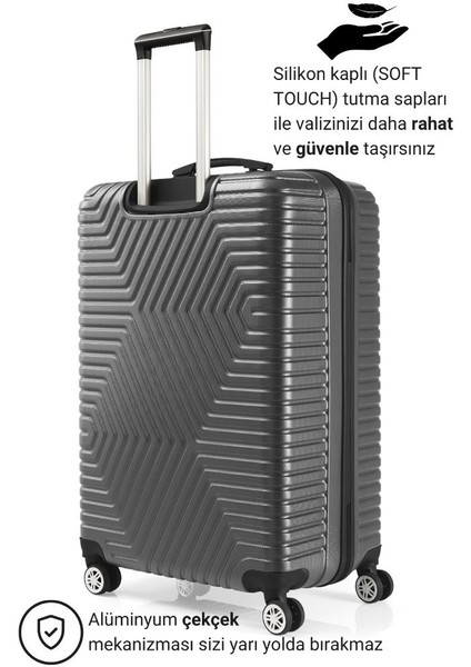 Abs Orta ve Büyük Boy Koyu Gri 2'li Valiz Seti 600.02-B