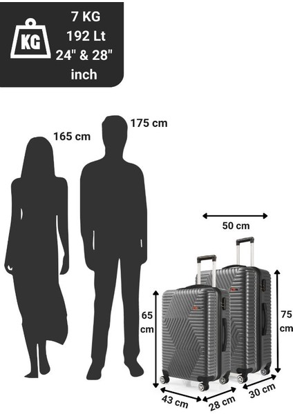 Abs Orta ve Büyük Boy Koyu Gri 2'li Valiz Seti 600.02-B